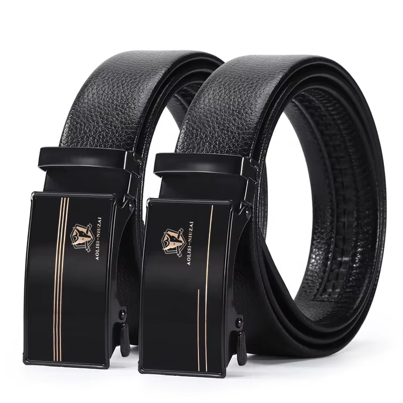Luxury Famous Ratchet Iron Automatic Buckle Belt Business Men Belt Solid Color Retro PU Leather Belt