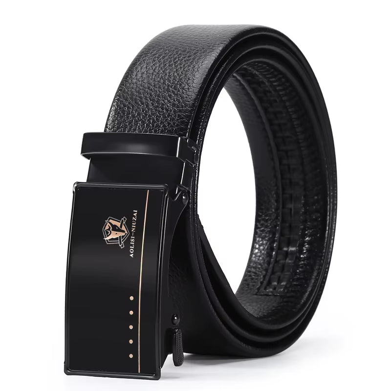 Luxury Famous Ratchet Iron Automatic Buckle Belt Business Men Belt Solid Color Retro PU Leather Belt