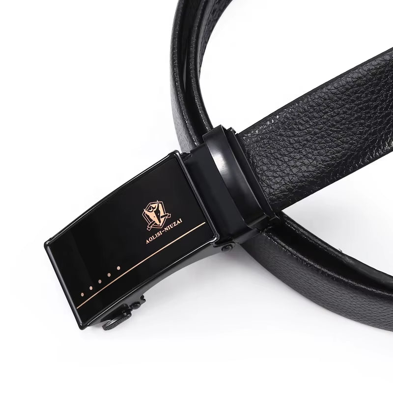 Luxury Famous Ratchet Iron Automatic Buckle Belt Business Men Belt Solid Color Retro PU Leather Belt