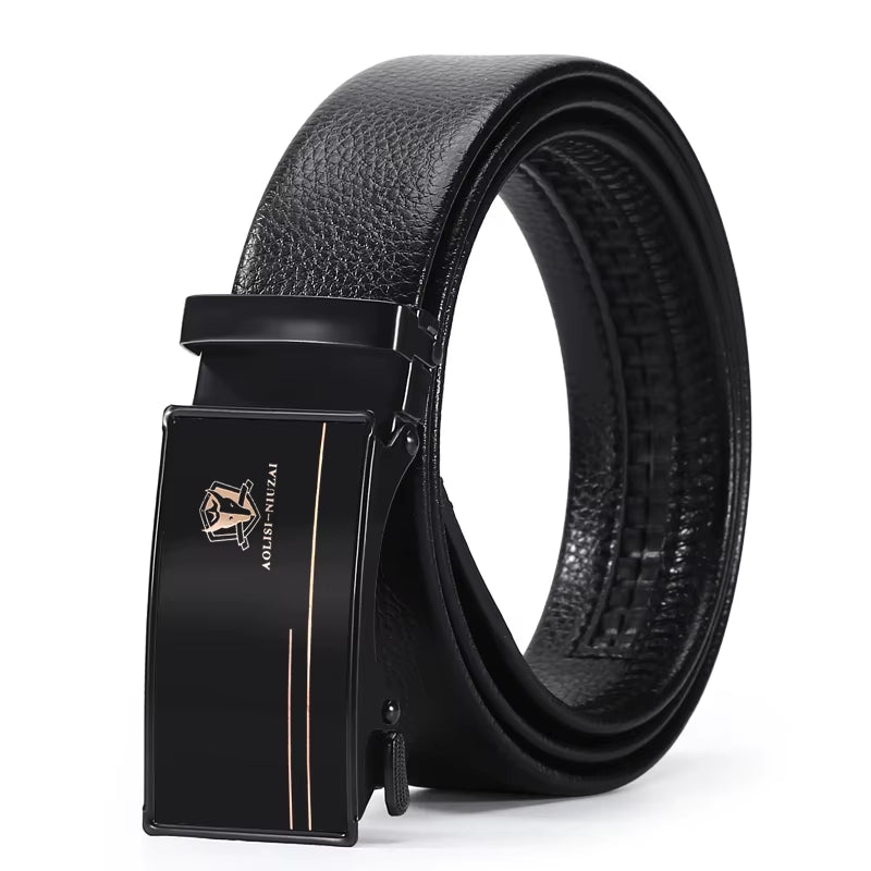 Luxury Famous Ratchet Iron Automatic Buckle Belt Business Men Belt Solid Color Retro PU Leather Belt