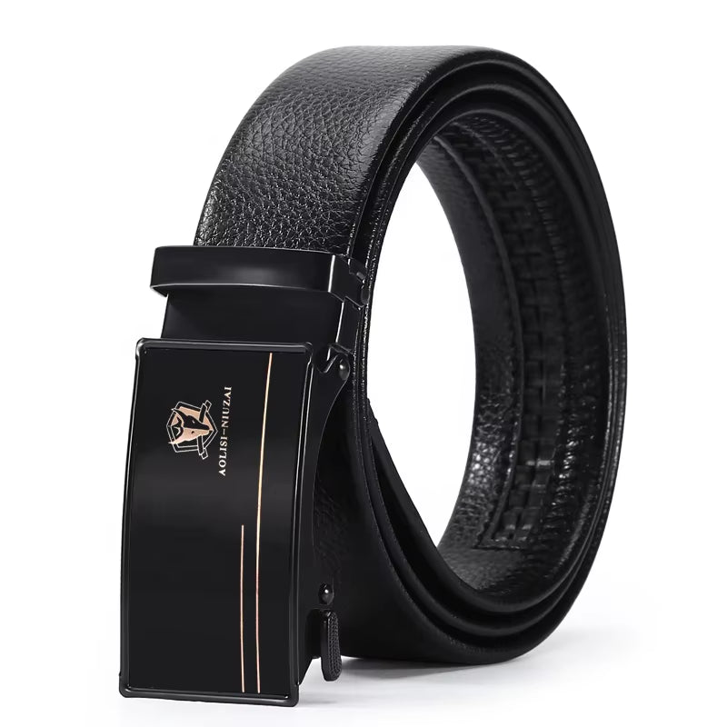 Luxury Famous Ratchet Iron Automatic Buckle Belt Business Men Belt Solid Color Retro PU Leather Belt