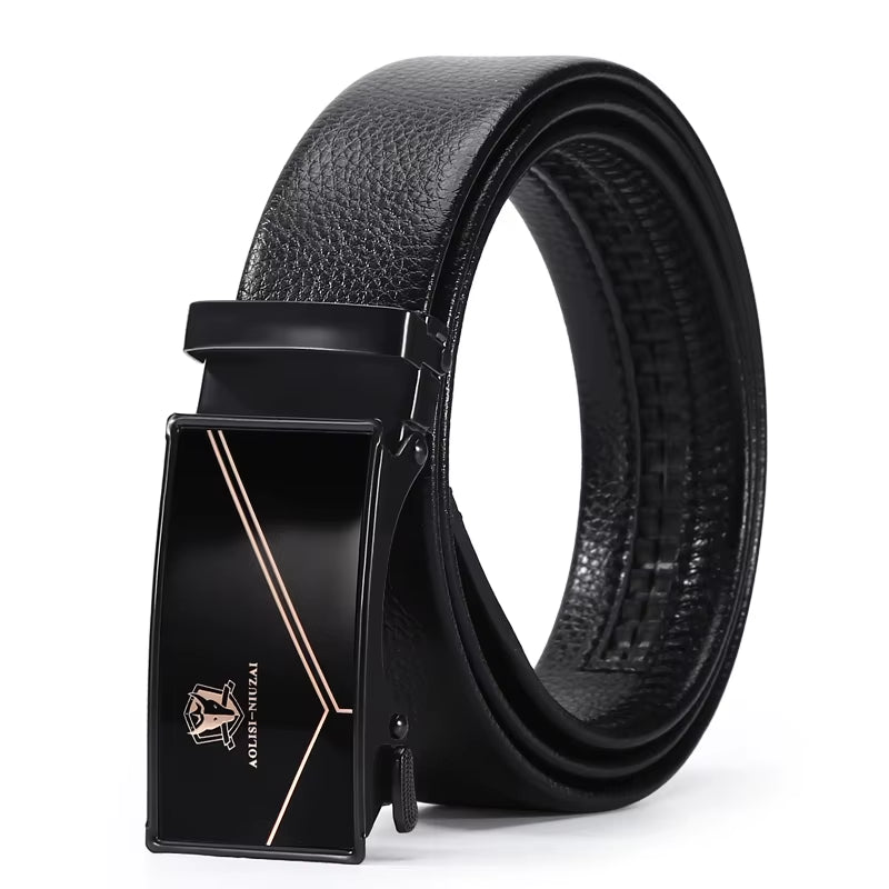 Luxury Famous Ratchet Iron Automatic Buckle Belt Business Men Belt Solid Color Retro PU Leather Belt