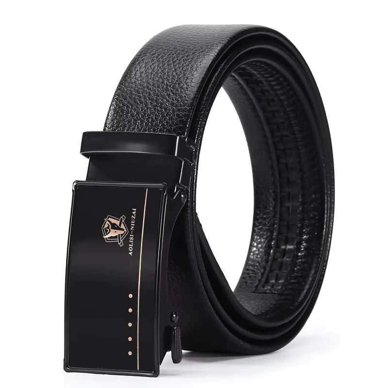 Luxury Famous Ratchet Iron Automatic Buckle Belt Business Men Belt Solid Color Retro PU Leather Belt