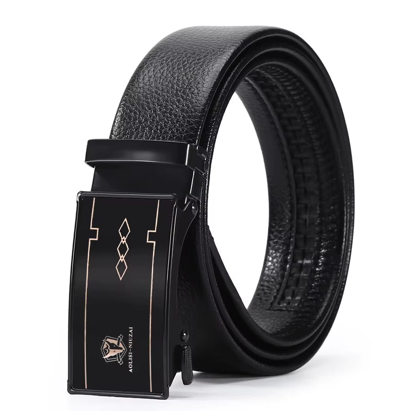 Luxury Famous Ratchet Iron Automatic Buckle Belt Business Men Belt Solid Color Retro PU Leather Belt