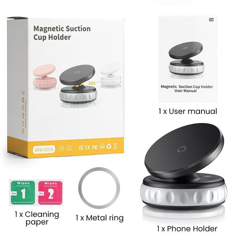 360° Vacuum Magnetic Car Phone Holder, Adjustable Suction Cup Phone Mount for Car/Gym/Mirror/Smooth Surface, Compatible with Iphone Android