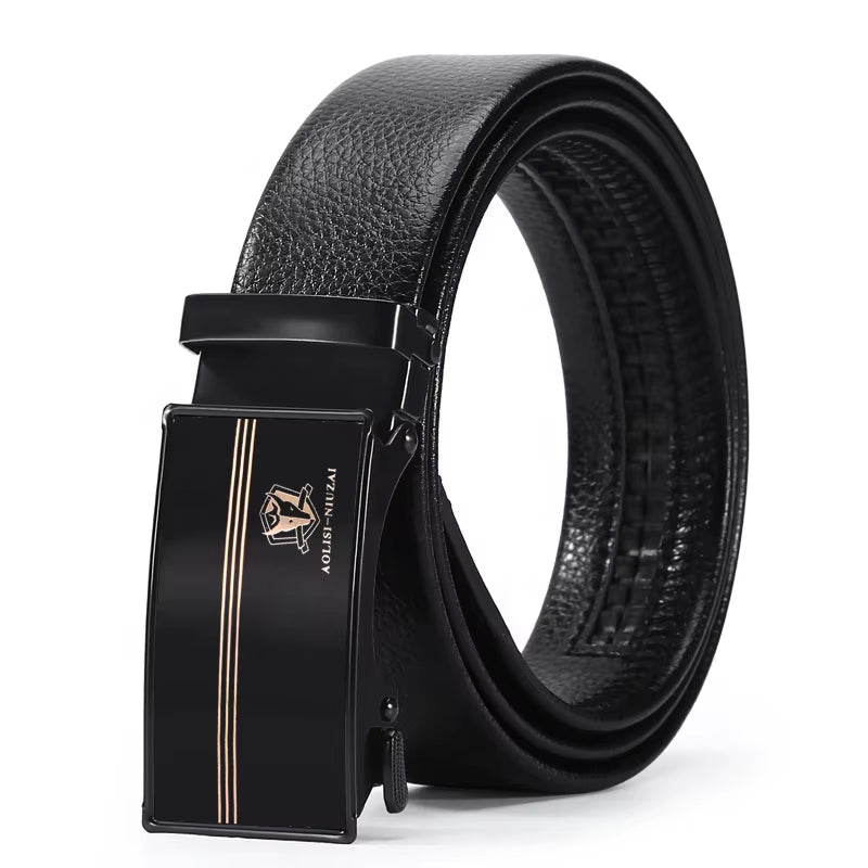Luxury Famous Ratchet Iron Automatic Buckle Belt Business Men Belt Solid Color Retro PU Leather Belt
