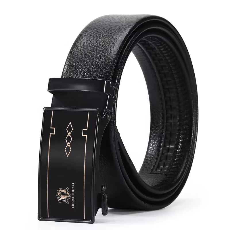 Luxury Famous Ratchet Iron Automatic Buckle Belt Business Men Belt Solid Color Retro PU Leather Belt